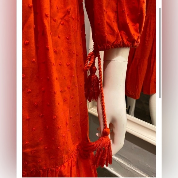 H&M US 6 Burnt Orange Off Shoulder Bohemian Sundress 100% Cotton Knee Length - Picture 8 of 14